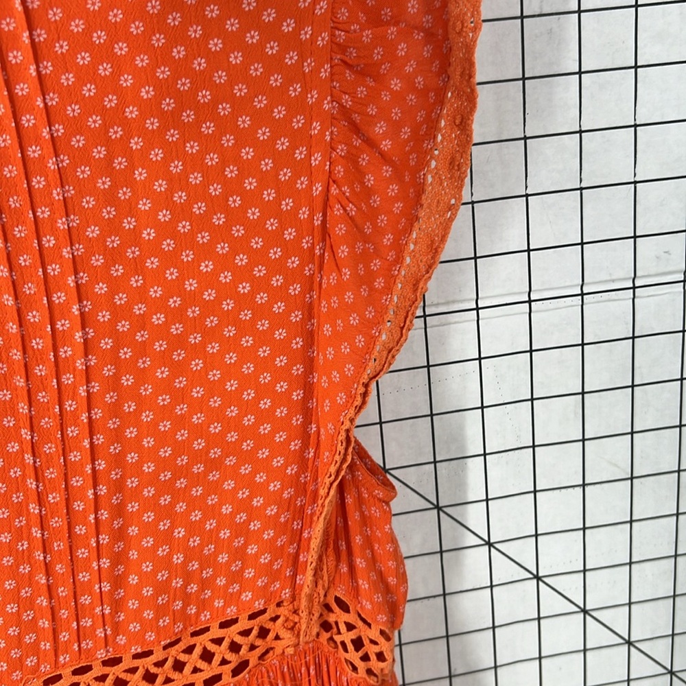 Free People Retro Kitty Crochet Trim Dress Tangerine Orange Small S - Picture 8 of 16
